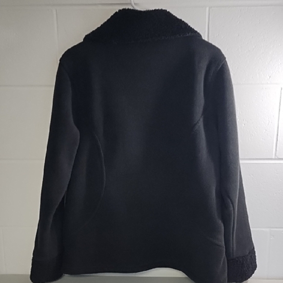 Black Soft Fleece Jacket Lined with Sherpa Fleece & Accents on Cuffs & Collar - Picture 10 of 11